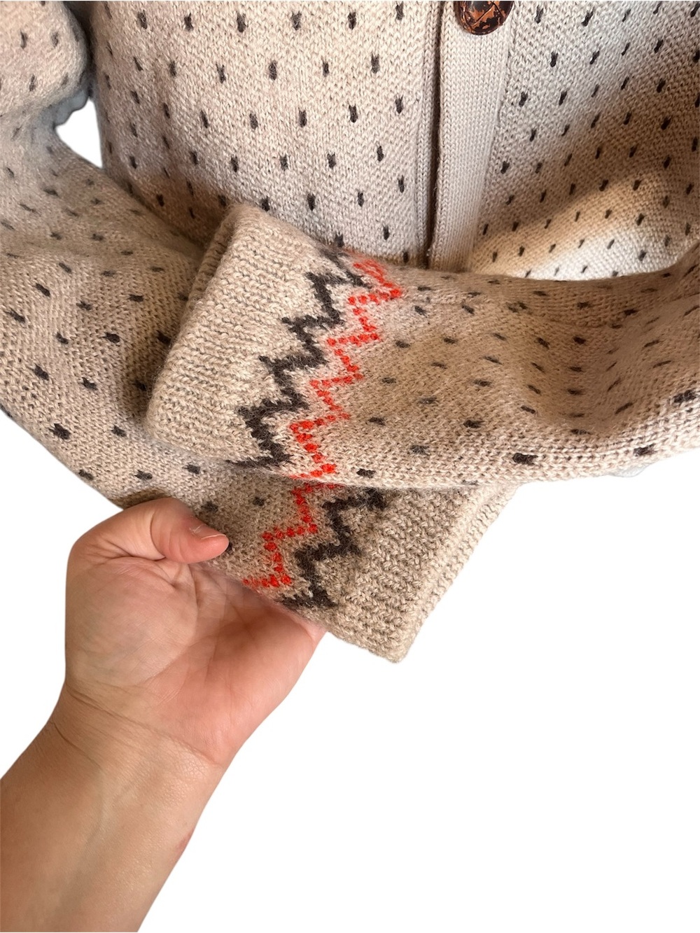 Women's Unbranded Wool Beige Fair Isle Button-Front Cardigan Cottagecore - Picture 3 of 13